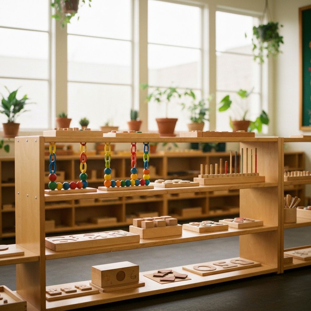 Montessori classroom with natural wooden materials